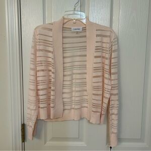 CALVIN KLEIN Sheer-stripe Shrug 3/4-sleeves Cardigan In Light Pink  Size S